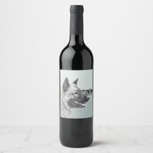 Norwegian Elkhound at Village Painting _ Dog Art Wine Label