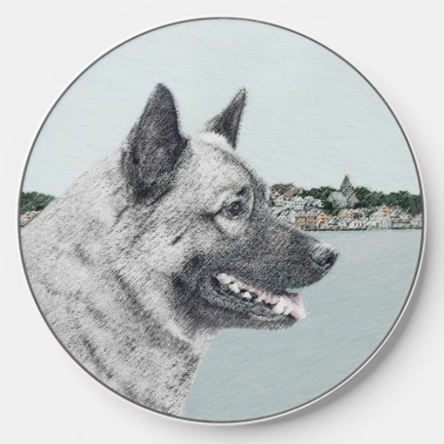 Norwegian Elkhound at Village Painting _ Dog Art Wireless Charger