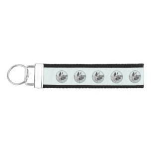 Norwegian Elkhound at Village Painting - Dog Art Wrist Keychain