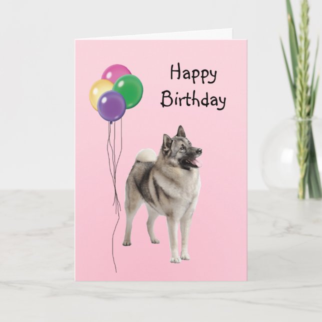Norwegian Elkhound, Birthday Balloons Card (Front)