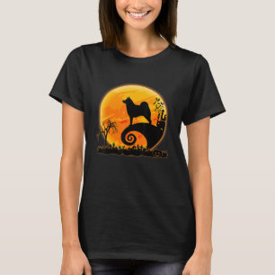 Norwegian Elkhound Dog And Moon Funny Halloween Co T-Shirt