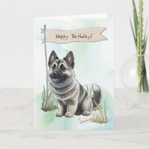 Norwegian Elkhound Dog Breed Under Birthday Sign Card