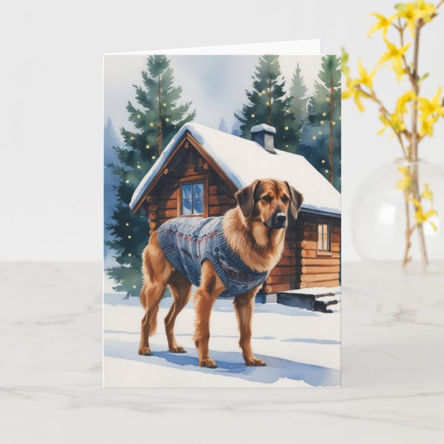 Norwegian Elkhound Dog Christmas Greeting Card (Yellow Flower)