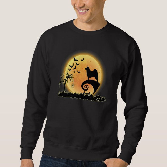 Norwegian Elkhound Dog Scary Moon  Halloween Costu Sweatshirt (Front)