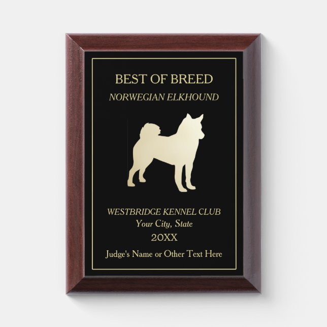 Norwegian Elkhound Dog Show Award Plaque (Vertical)