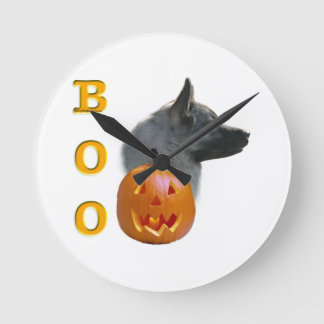 Norwegian Elkhound Halloween Boo Round Clock