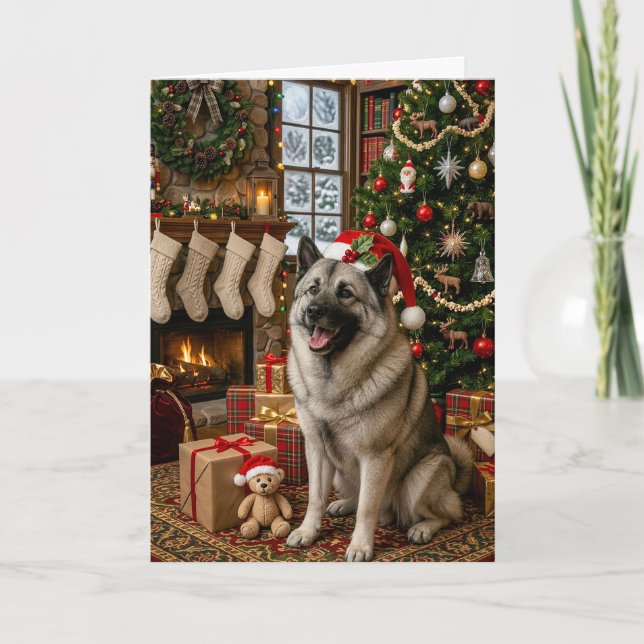Norwegian elkhound holiday card (Front)