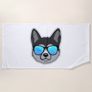 Norwegian Elkhound in Cool Sunglasses Classic T-Sh Beach Towel