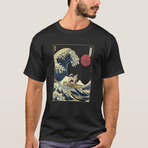 Norwegian Elkhound Japanese Kanagawa Wave  Surf Do T_Shirt