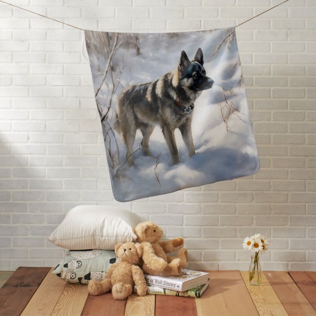 Norwegian Elkhound Let It Snow Christmas Baby Blanket (In Situ)