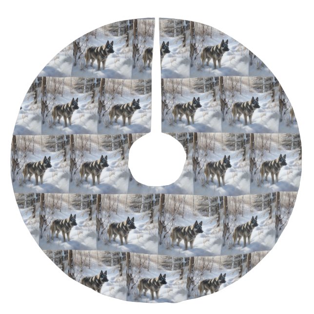 Norwegian Elkhound Let It Snow Christmas Brushed Polyester Tree Skirt (Front)