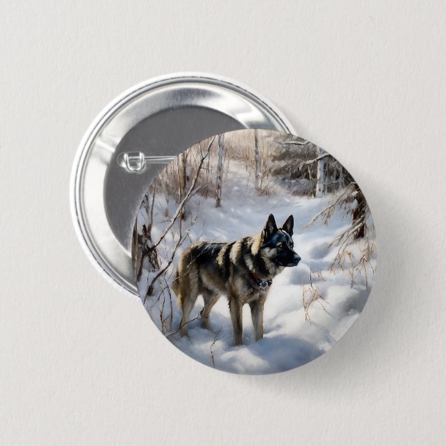 Norwegian Elkhound Let It Snow Christmas Button (Front & Back)