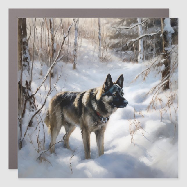Norwegian Elkhound Let It Snow Christmas Car Magnet (Front)