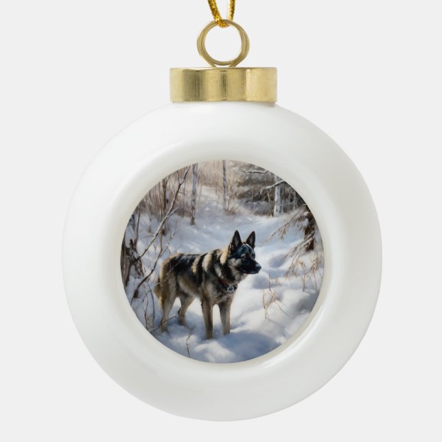 Norwegian Elkhound Let It Snow Christmas Ceramic Ball Christmas Ornament (Front)