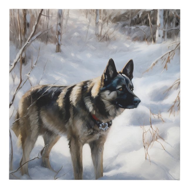 Norwegian Elkhound Let It Snow Christmas Faux Canvas Print (Front)