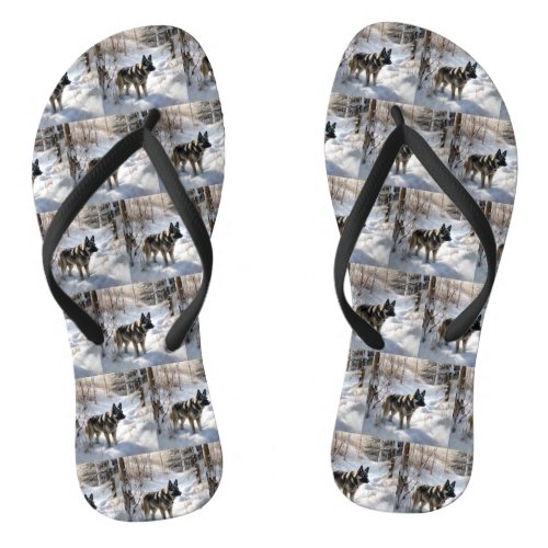 Norwegian Elkhound Let It Snow Christmas Flip Flops