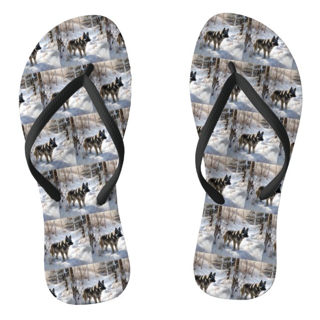 Norwegian Elkhound Let It Snow Christmas Flip Flops (Footbed)