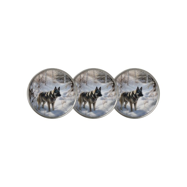 Norwegian Elkhound Let It Snow Christmas Golf Ball Marker (3 Up)