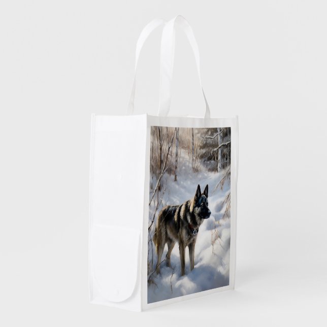 Norwegian Elkhound Let It Snow Christmas Grocery Bag (Front Side)