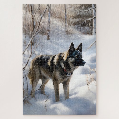 Norwegian Elkhound Let It Snow Christmas Jigsaw Puzzle