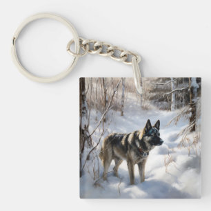 Norwegian Elkhound Let It Snow Christmas Keychain