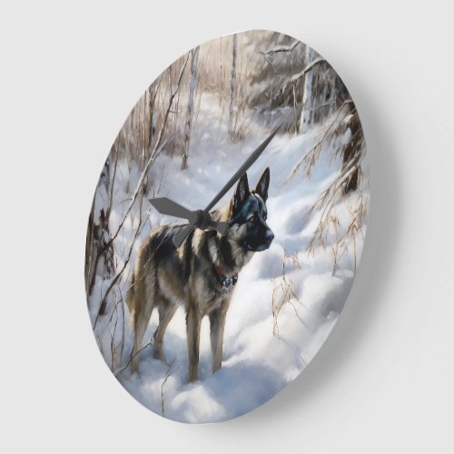 Norwegian Elkhound Let It Snow Christmas Large Clock