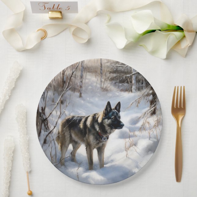 Norwegian Elkhound Let It Snow Christmas Paper Plates (Wedding)