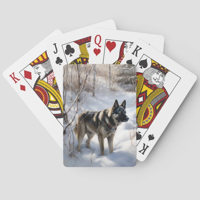 Norwegian Elkhound Let It Snow Christmas Poker Cards (Back)