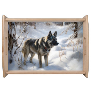 Norwegian Elkhound Let It Snow Christmas Serving Tray