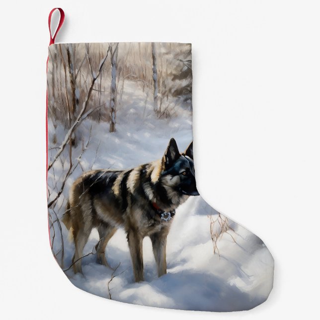 Norwegian Elkhound Let It Snow Christmas Small Christmas Stocking (Front)