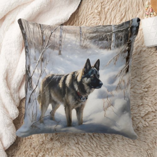 Norwegian Elkhound Let It Snow Christmas Throw Pillow