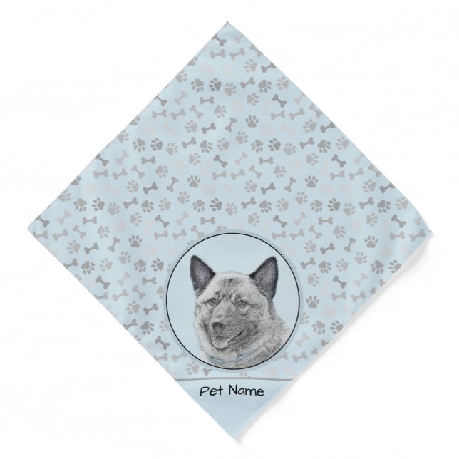 Norwegian Elkhound Painting Cute Original Dog Art Bandana (Front)