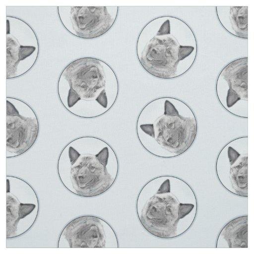 Norwegian Elkhound Painting Cute Original Dog Art Fabric