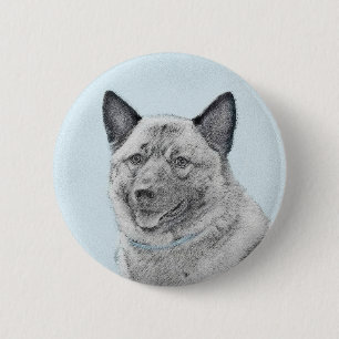 Norwegian Elkhound Painting - Original Dog Art Button