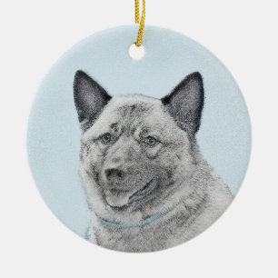 Norwegian Elkhound Painting - Original Dog Art Ceramic Ornament