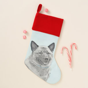 Norwegian Elkhound Painting - Original Dog Art Christmas Stocking