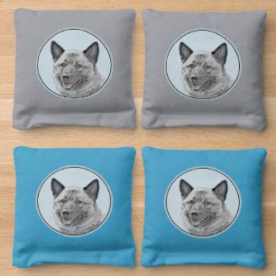 Norwegian Elkhound Painting - Original Dog Art Cornhole Bags