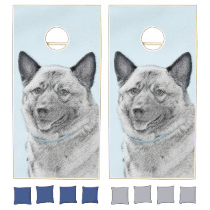 Norwegian Elkhound Painting - Original Dog Art Cornhole Set
