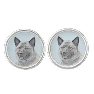 Norwegian Elkhound Painting - Original Dog Art Cufflinks