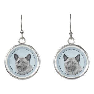 Norwegian Elkhound Painting - Original Dog Art Earrings