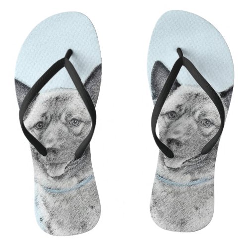 Norwegian Elkhound Painting _ Original Dog Art Flip Flops