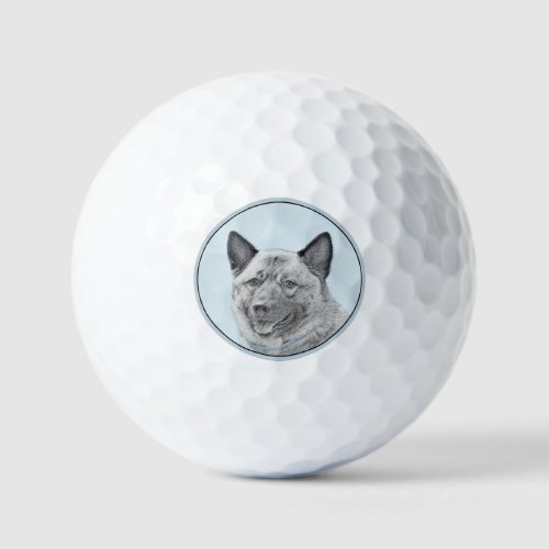 Norwegian Elkhound Painting _ Original Dog Art Golf Balls