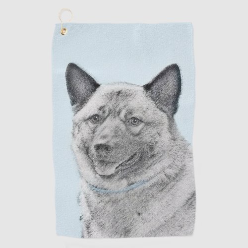 Norwegian Elkhound Painting _ Original Dog Art Golf Towel