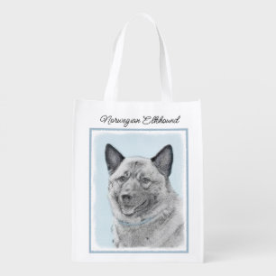 Norwegian Elkhound Painting - Original Dog Art Gro Grocery Bag