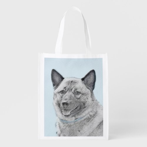 Norwegian Elkhound Painting _ Original Dog Art Grocery Bag