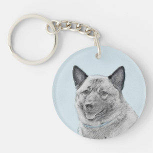 Norwegian Elkhound Painting - Original Dog Art Keychain