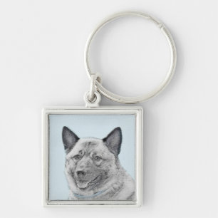 Norwegian Elkhound Painting - Original Dog Art Keychain