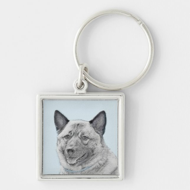 Norwegian Elkhound Painting - Original Dog Art Keychain (Front)