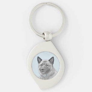 Norwegian Elkhound Painting - Original Dog Art Keychain