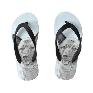 Norwegian Elkhound Painting - Original Dog Art Kid's Flip Flops